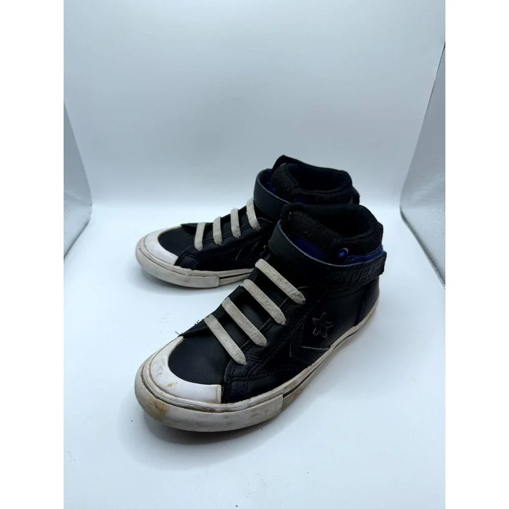 Converse Pro‎ Blaze Strap 666049C Unisex Kids 1 Sneaker Black Blue Leather Shoes